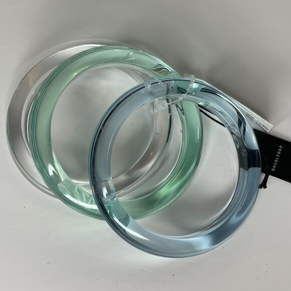 BaubleBar Acrylic Stacking Bracelets Clear Pastel Green Blue Bangles Set of 3 - Picture 2 of 4